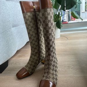 Brand new Gucci Monogram Print Knee-High Boots.